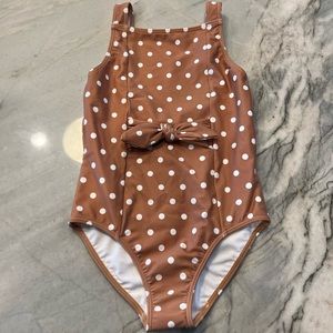 Minnow swim girls mocha dot tie front 1 piece